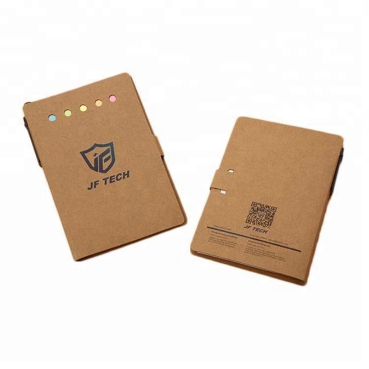Free Sample Kraft Spiral Notebooks Custom Memo Notepads Set with Pen and Sticky Notes