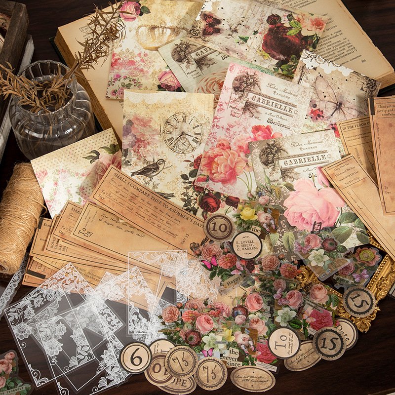 80sheets/pack Material package Dream Waltz Series Retro English Flower Notebook Note Decorative Base Paper 4Models