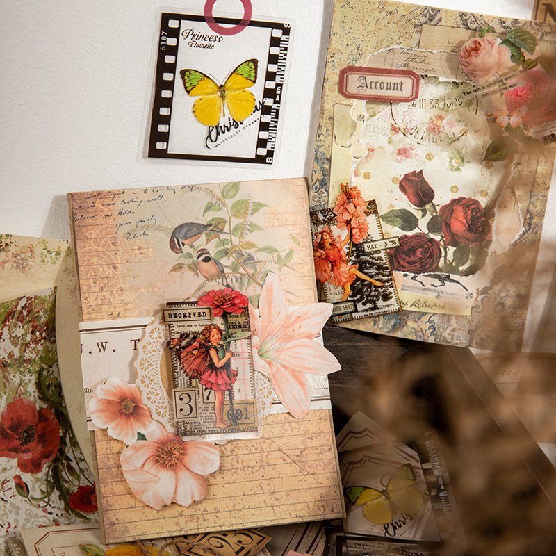 80sheets/pack Material package Dream Waltz Series Retro English Flower Notebook Note Decorative Base Paper 4Models