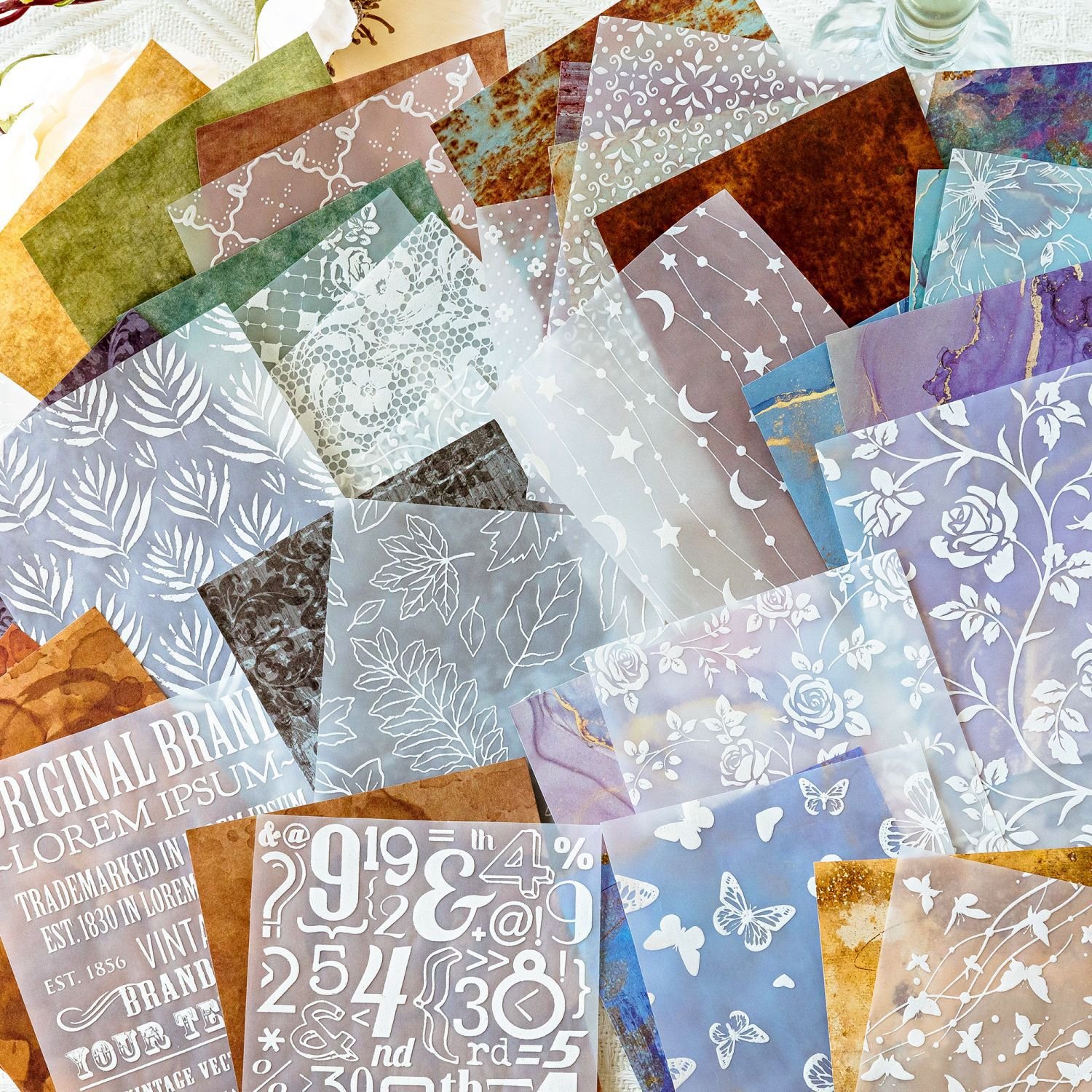 8 / pack material paper retro mottled series three-dimensional embossed handbook DIY material decoration bottoming