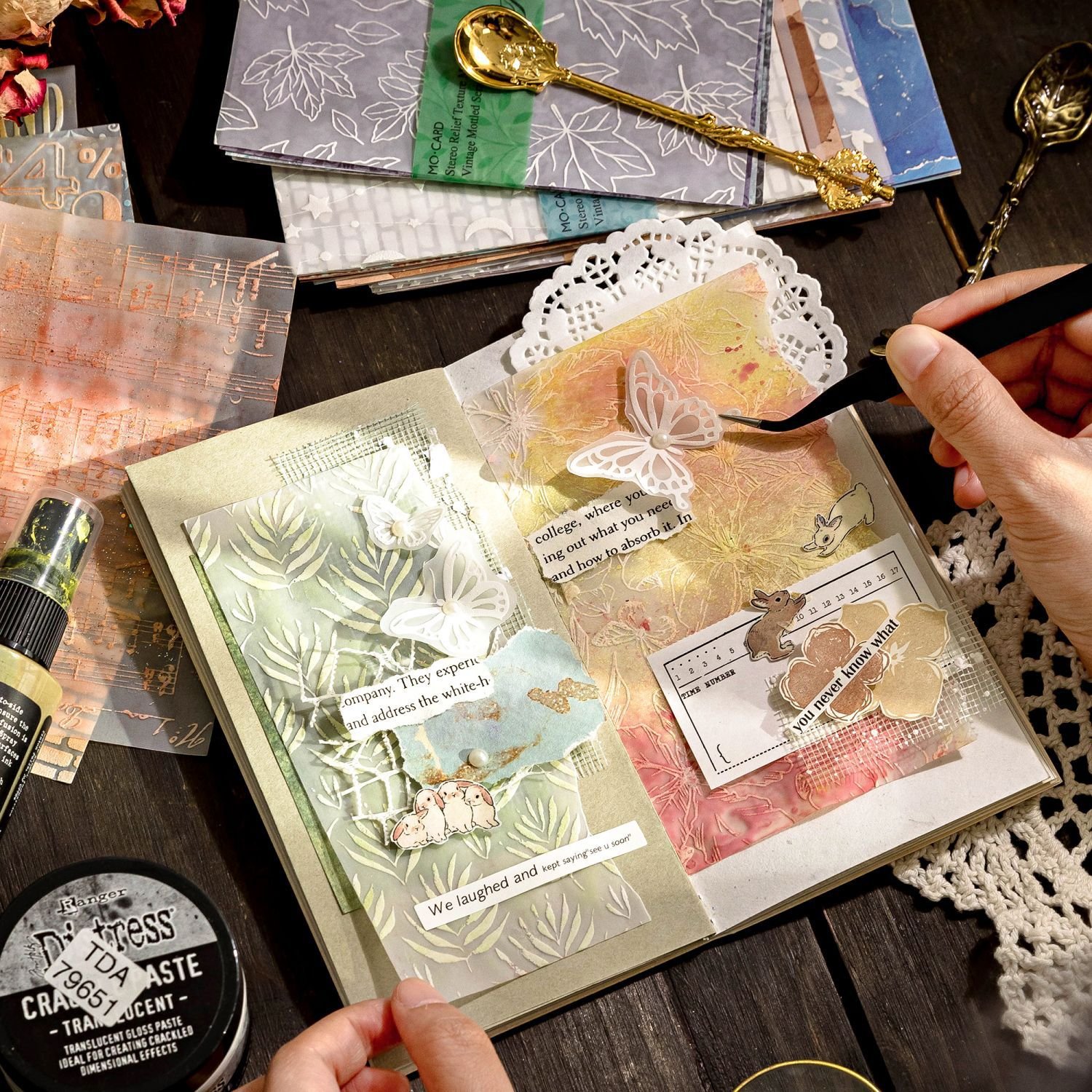8 / pack material paper retro mottled series three-dimensional embossed handbook DIY material decoration bottoming
