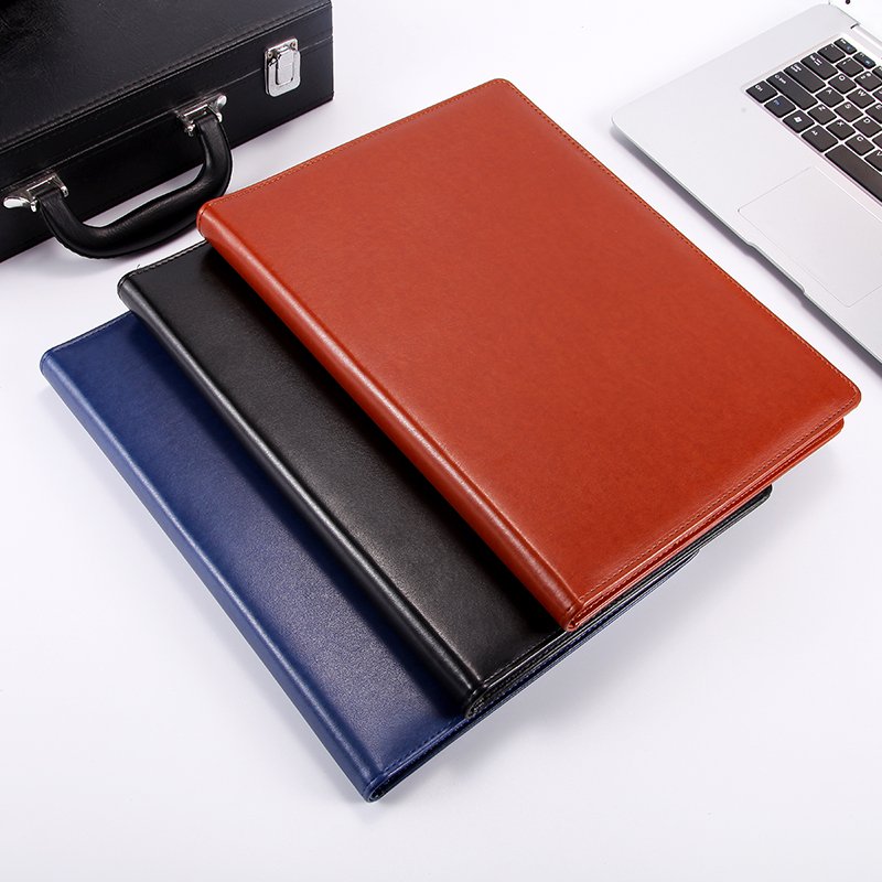 a4 portfolio PU leather cover document file folder a4 custom logo with clipboard and calculator