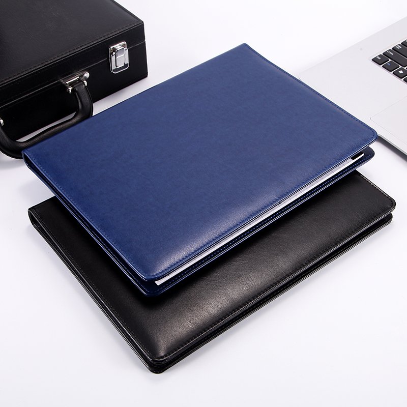 a4 portfolio PU leather cover document file folder a4 custom logo with clipboard and calculator