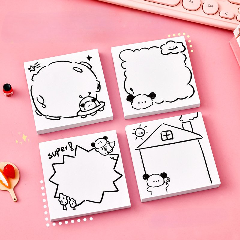 Cartoon Animal White Memo Pads Kawaii Stationery Memo Pad Loose Leaf Memo Pads 50 Sheets