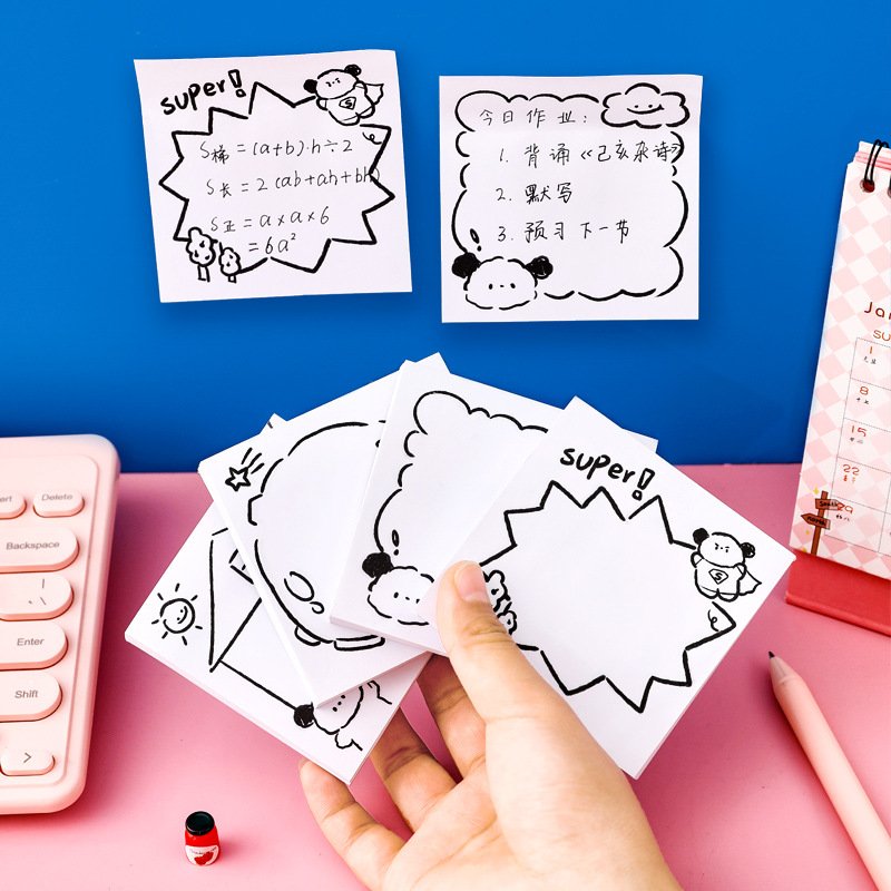 Cartoon Animal White Memo Pads Kawaii Stationery Memo Pad Loose Leaf Memo Pads 50 Sheets