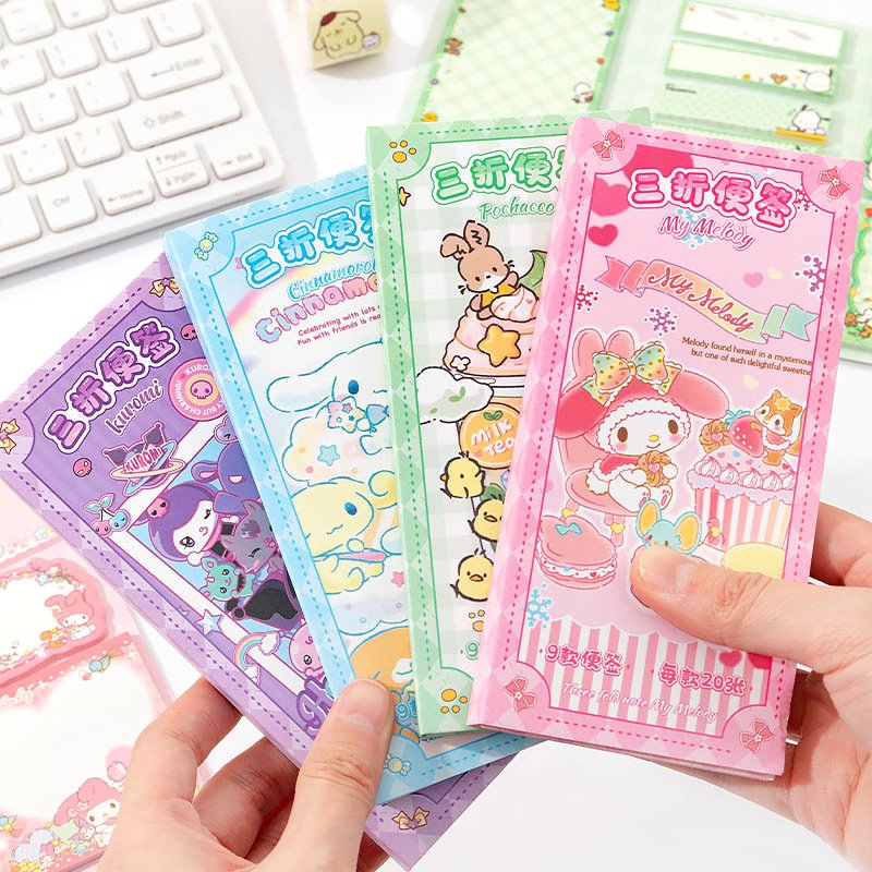 180Pcs Kawaii Sticky Memo Pad Notes Kuromi Cinnamoroll Melody Pochacco Multi-purpose Cute Sticky Notes Student Office Stationery