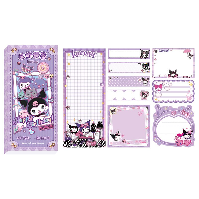 180Pcs Kawaii Sticky Memo Pad Notes Kuromi Cinnamoroll Melody Pochacco Multi-purpose Cute Sticky Notes Student Office Stationery
