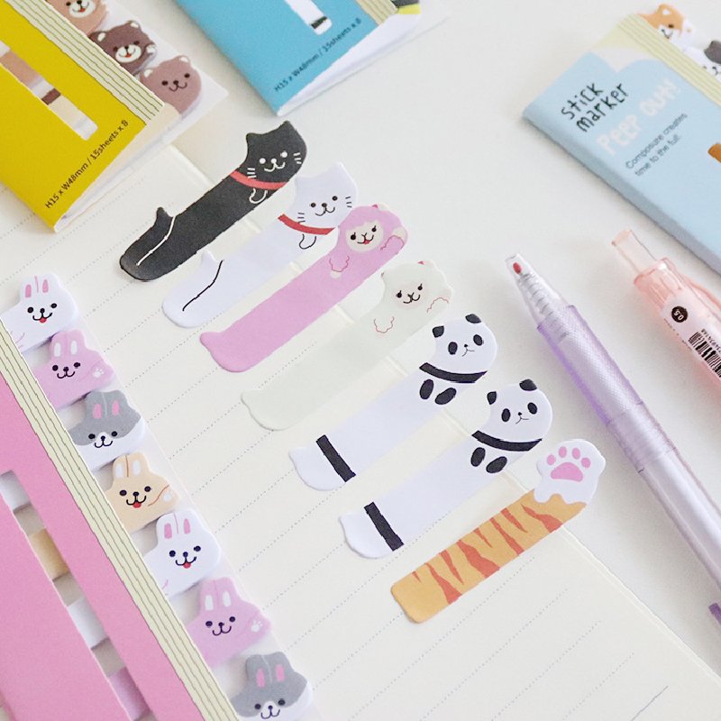 New Kawaii Korean Stationery Animal Bookmarks Notes Paper Papeleria Sticky Index Tabs Cute Memo Pad for Kids School Supplies
