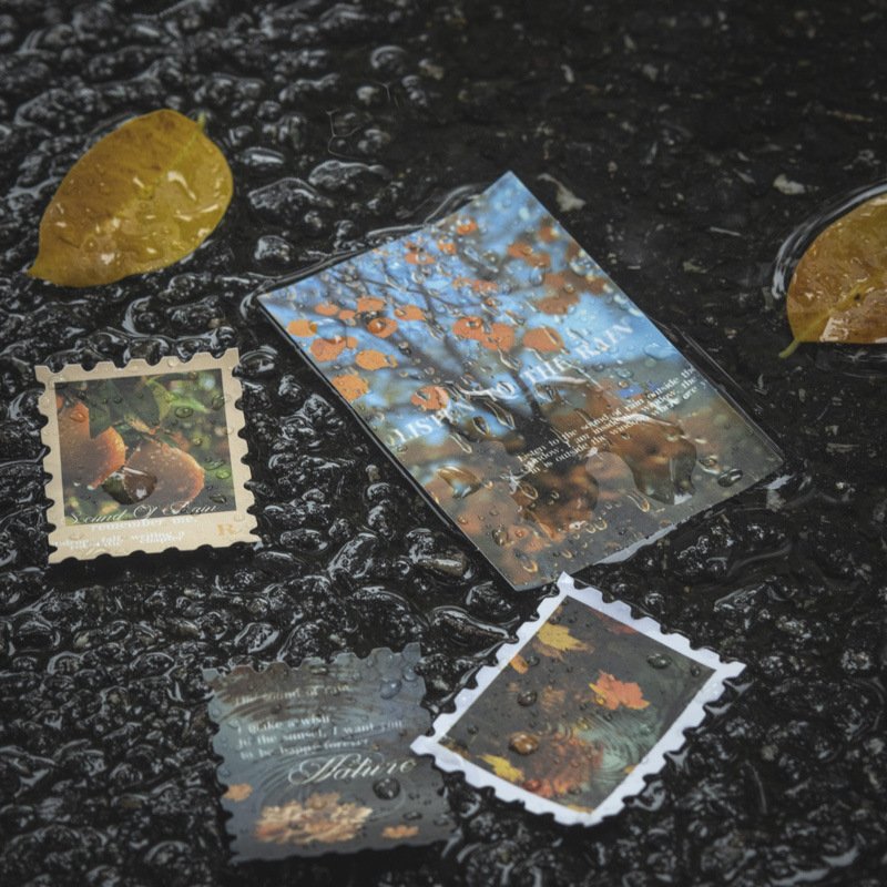 30pcs/pack Double material pack Listen to the sound of rain series Copperplate material stickers