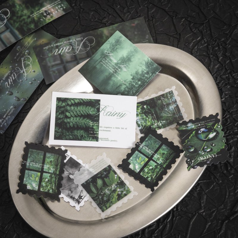 30pcs/pack Double material pack Listen to the sound of rain series Copperplate material stickers
