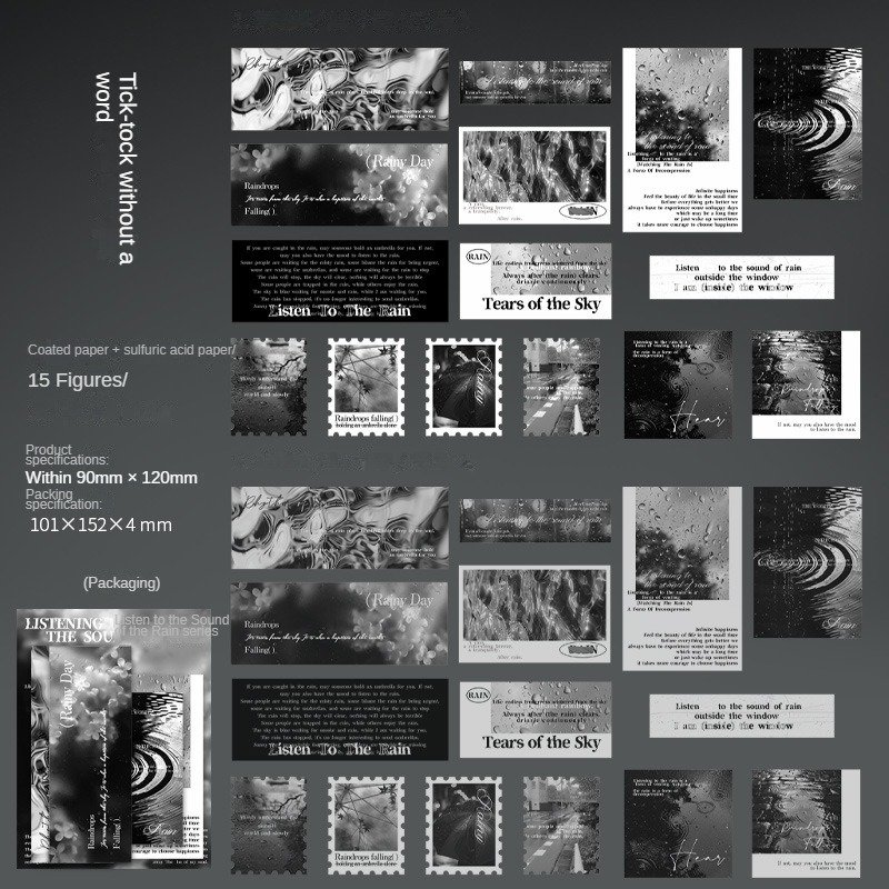 30pcs/pack Double material pack Listen to the sound of rain series Copperplate material stickers