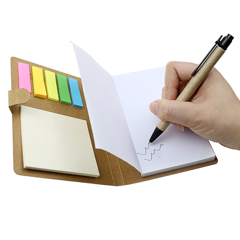 Recycle Eco Custom Kraft Cover Notebooks with Sticky Notes Memo Pad with Ball Pen for Kids