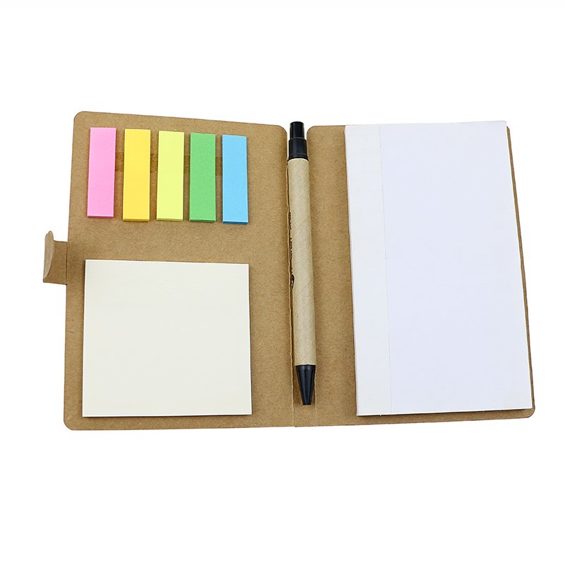 Recycle Eco Custom Kraft Cover Notebooks with Sticky Notes Memo Pad with Ball Pen for Kids