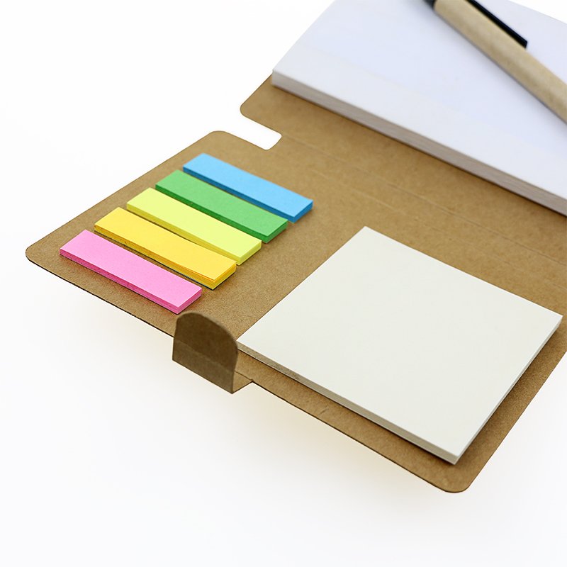 Recycle Eco Custom Kraft Cover Notebooks with Sticky Notes Memo Pad with Ball Pen for Kids