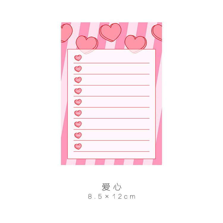 Custom Mini 30 Pages Kawaii Romantic Pink Heart Ribbon Bow Fruit Cherry Strawberry Memo Pad Sticky Notes Tear off