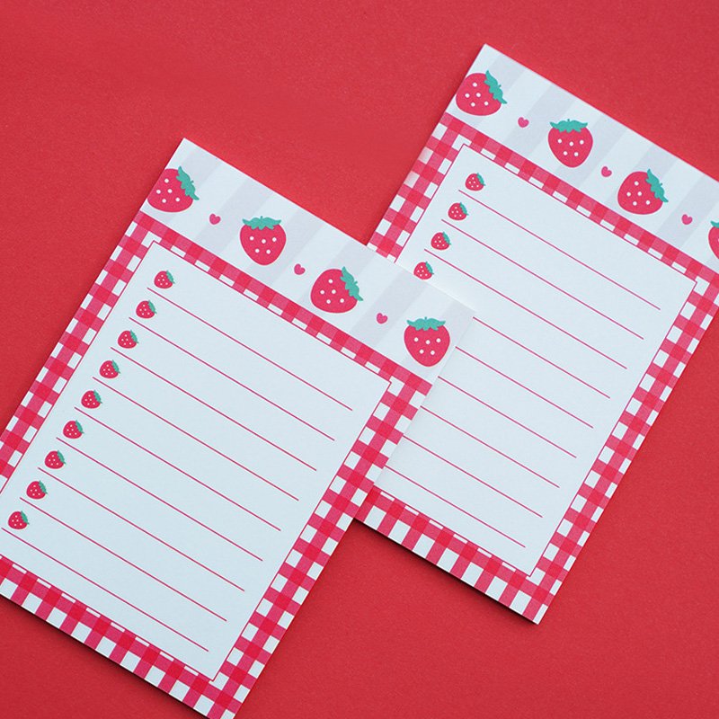 Custom Mini 30 Pages Kawaii Romantic Pink Heart Ribbon Bow Fruit Cherry Strawberry Memo Pad Sticky Notes Tear off