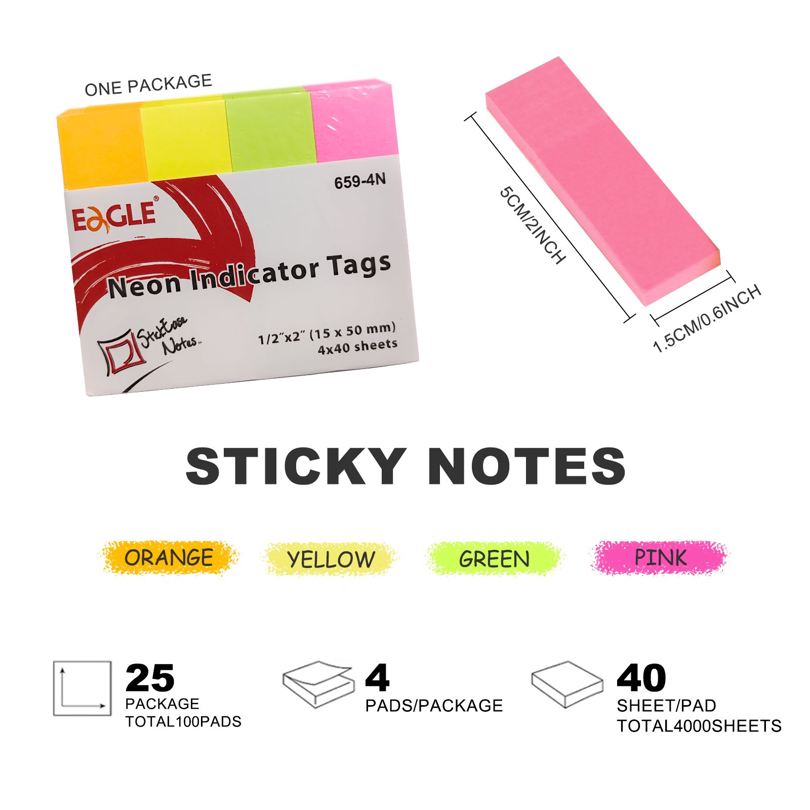 Eagle Memo 4x40 Sheets 9 Pack 4-Color Sticky Note Self-Stick Notes Pad Paper 15x50mm Color Memo Stickers Office in Stock