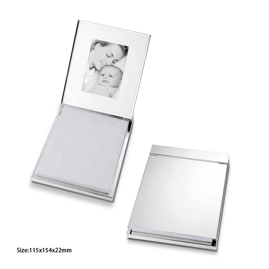 Custom Engraveable Logo Metal Silver Plated Stationery Memo Pad With Photo Frame For Business Gifts