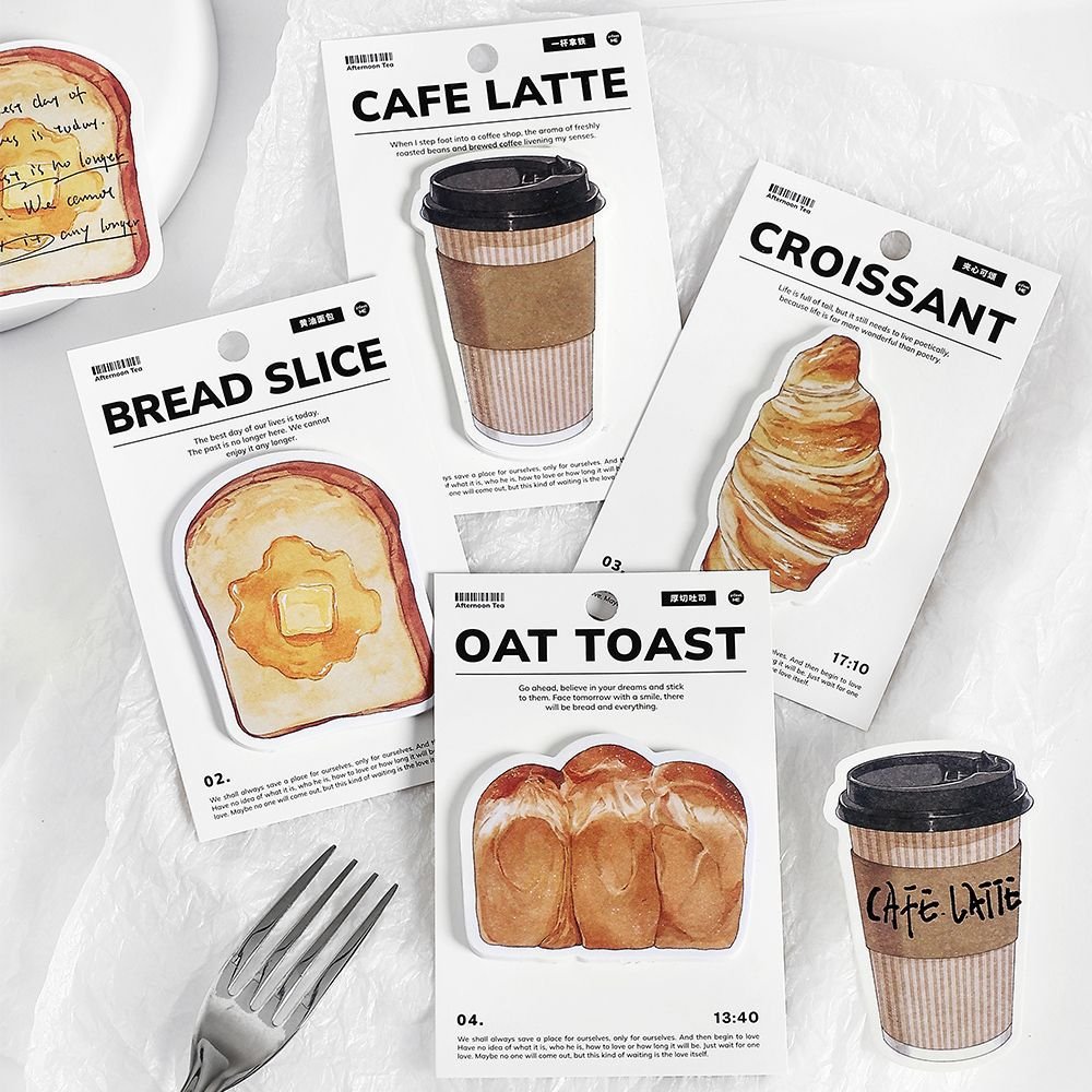 Creative Bread Coffee Sticky Note Message Self-adhesive Memo Pad Refrigerator Sticker Stationery Gift Decoration Custom