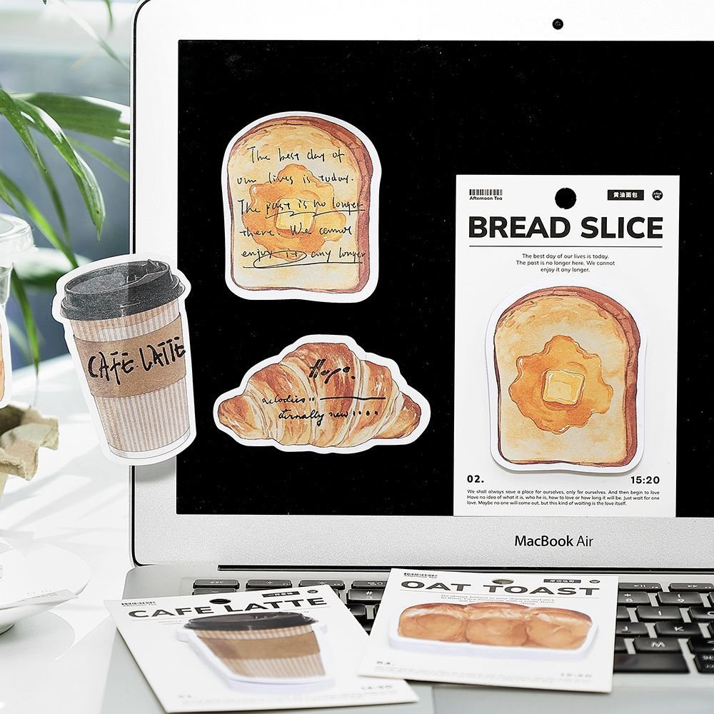 Creative Bread Coffee Sticky Note Message Self-adhesive Memo Pad Refrigerator Sticker Stationery Gift Decoration Custom