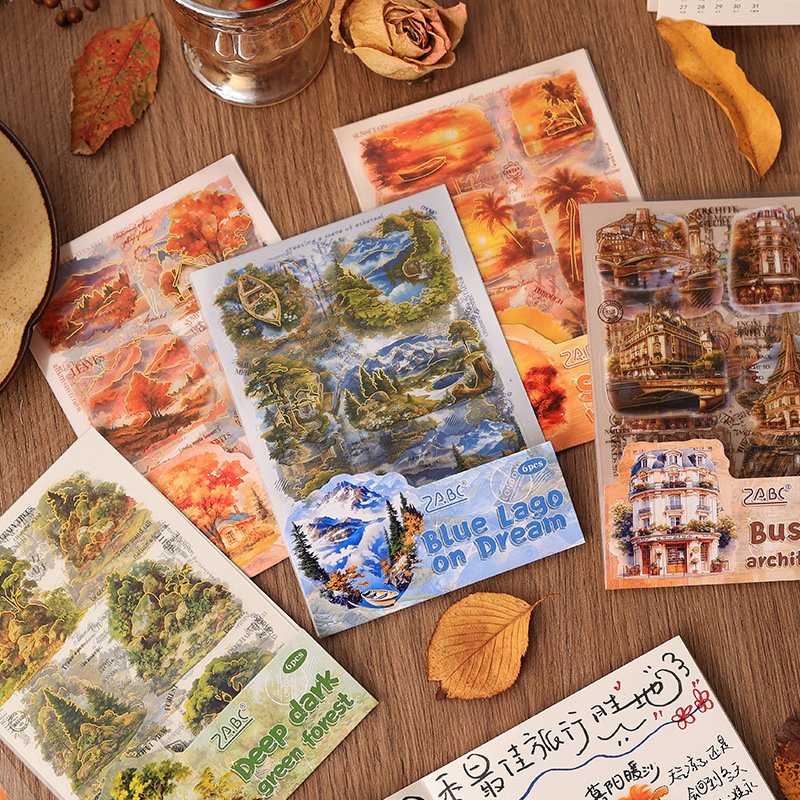 Hot Stamping PET Stickers Traveling to America scrapbook paper Vintage Landscape Stickers scrapbooking supplies