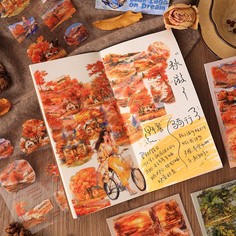 Hot Stamping PET Stickers Traveling to America scrapbook paper Vintage Landscape Stickers scrapbooking supplies