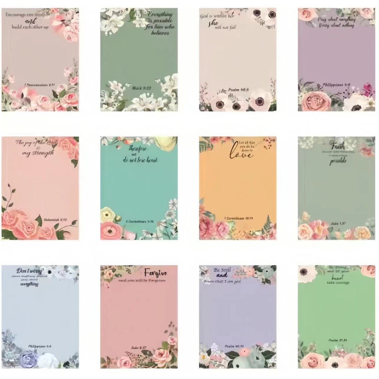 12pcs Set 30 Sheets Simple Floral Botanical Self-Stick Memo Pad Custom Logo Accept for School and Office Use