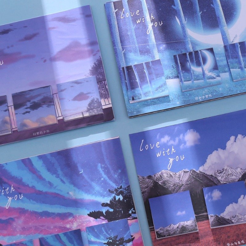 Cute scenery Sticky notes for students folding notes 30 pages 16 series of customized logo Sticky notes