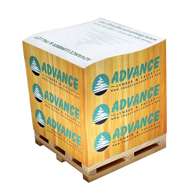 Wholesale 4 Sides Printed with Wooden Pallet Custom Logo Memo Pad Note Pads Block Cube Sticky Notes on Pallet