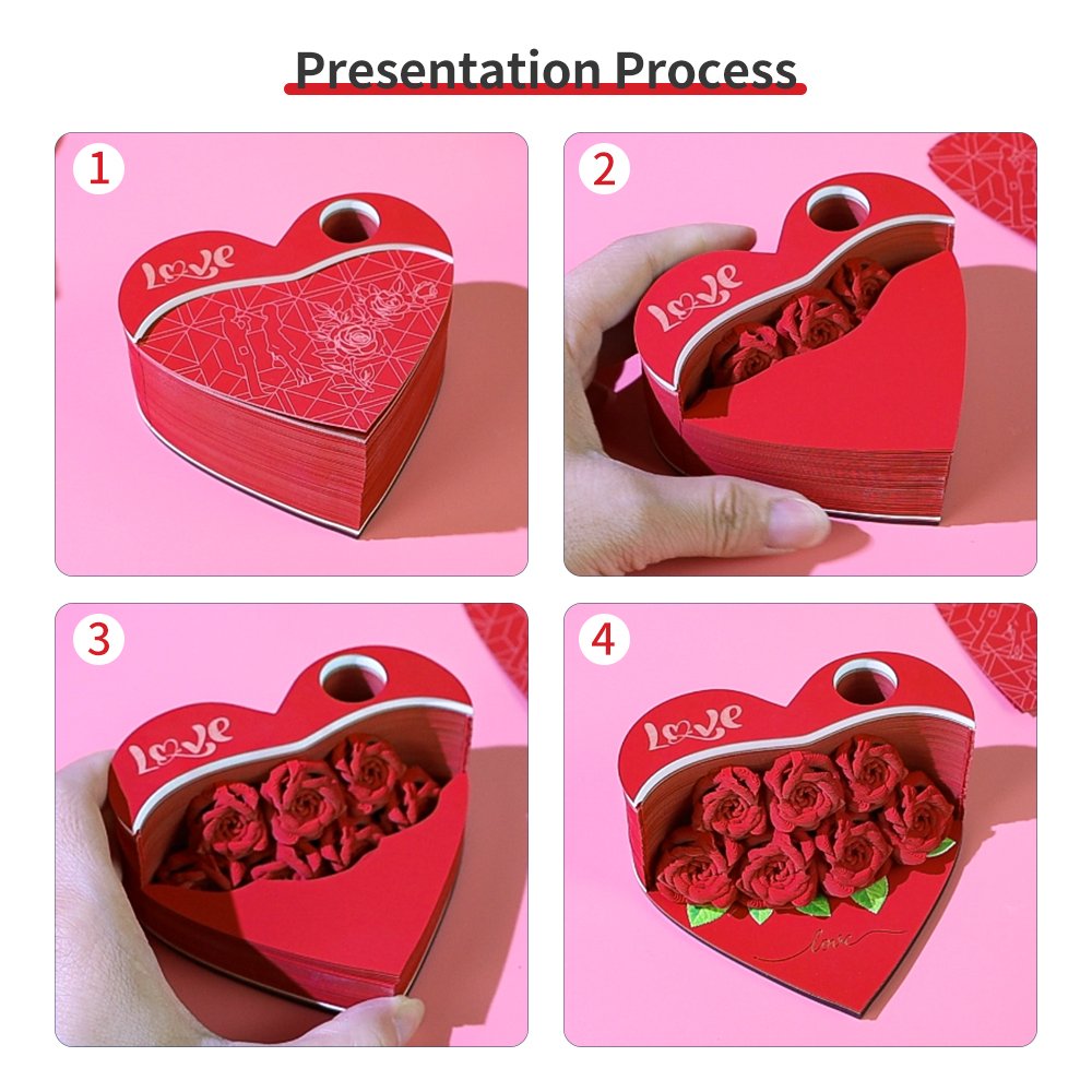 Flower Rose Bouquet 3D Paper Craft 2025 Creative Christmas Valentines Gift Novelty Magical Memo Pad Desk Calendar With Gift Box