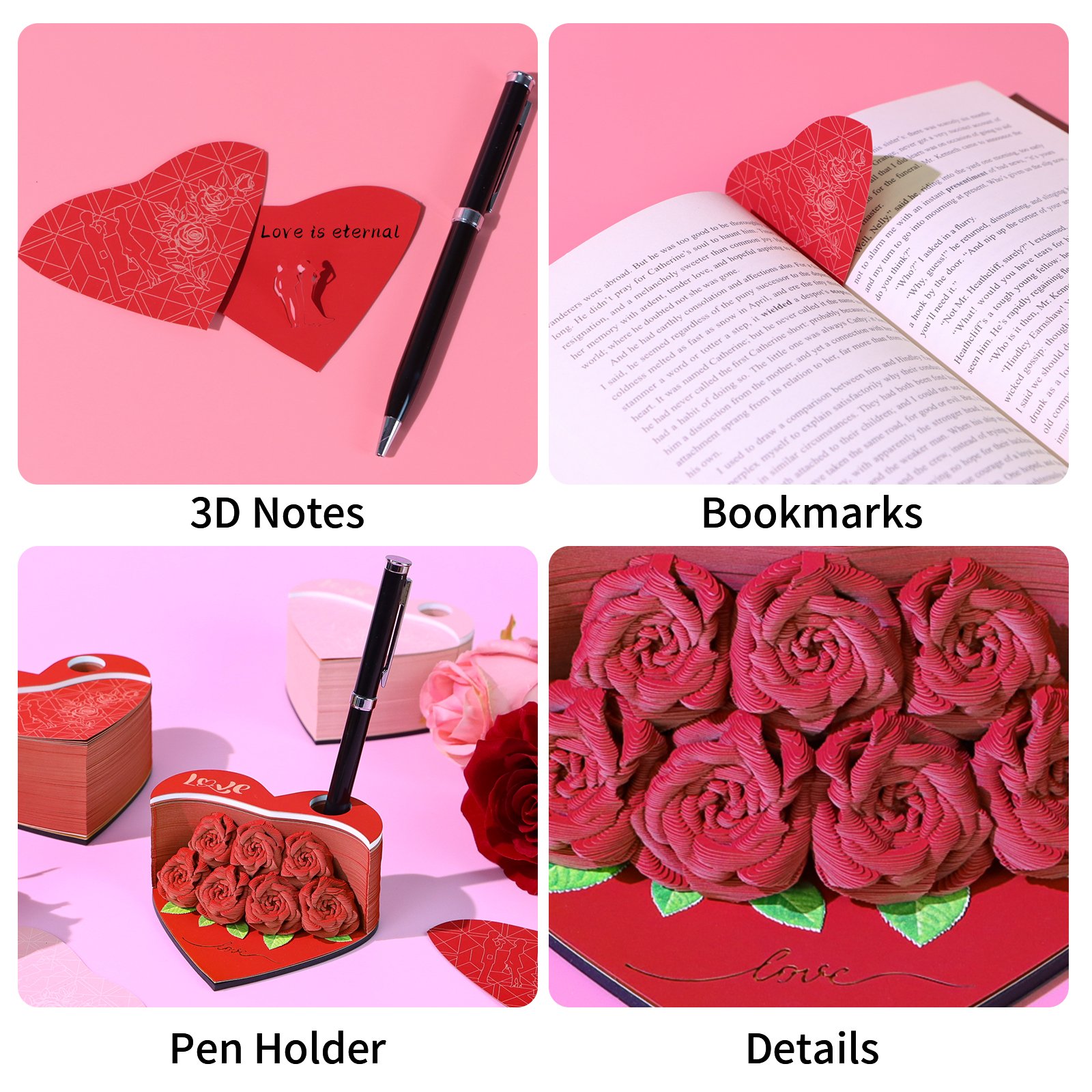 Flower Rose Bouquet 3D Paper Craft 2025 Creative Christmas Valentines Gift Novelty Magical Memo Pad Desk Calendar With Gift Box