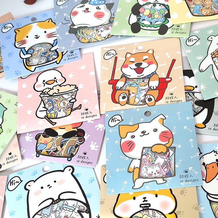 Wholesale Kawaii Stickers Cute Waterproof Journal Animal Cartoon Pack Kawaii Aesthetic Stationary Stickers Flake