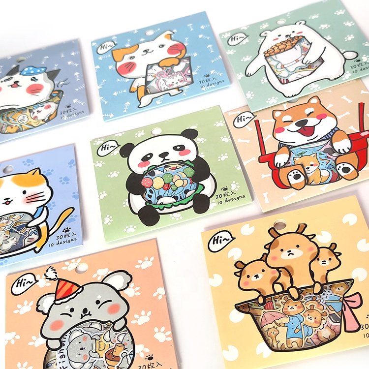 Wholesale Kawaii Stickers Cute Waterproof Journal Animal Cartoon Pack Kawaii Aesthetic Stationary Stickers Flake