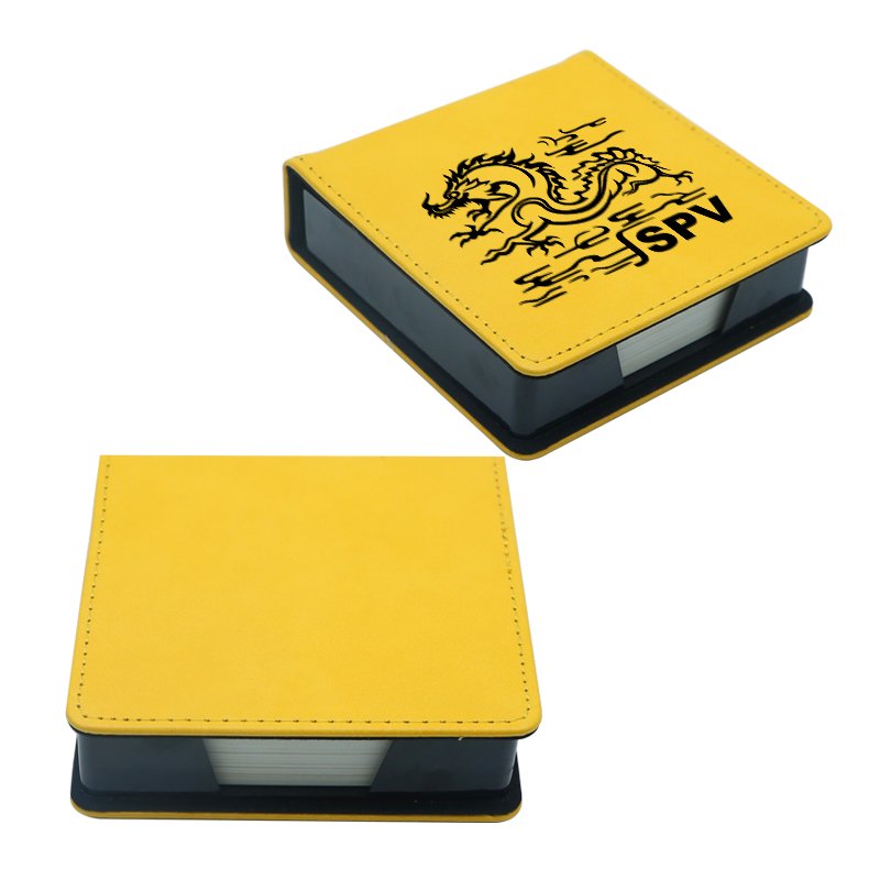 Laserable Leatherette PU Leather Memo Pad Holder Custom Laser Blanks Memo Notes Box With Sticky Notes