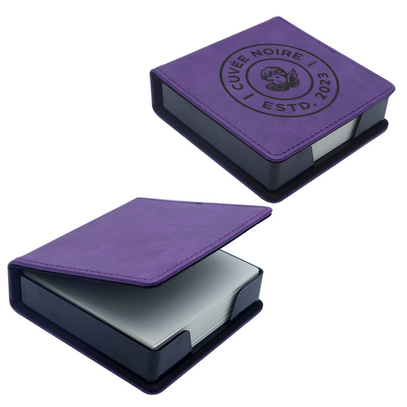 Laserable Leatherette PU Leather Memo Pad Holder Custom Laser Blanks Memo Notes Box With Sticky Notes