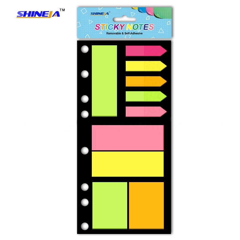 Assorted colorful self-adhesive removable sticky notes set with black card