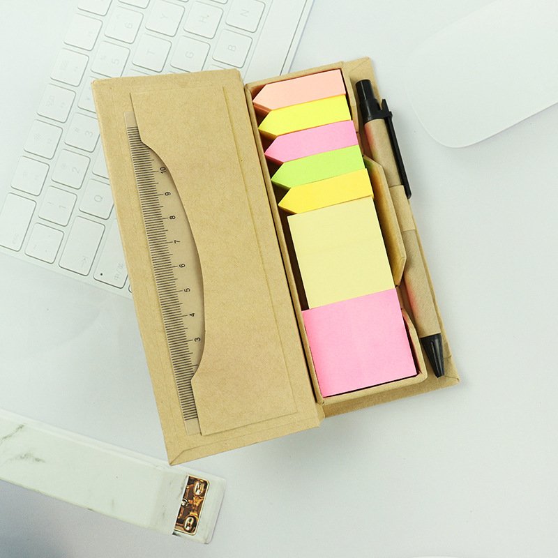 New product Custom logo Eco-friendly Sticky Notes Set and Organizer Colored Page Markers Index Tabs with A Ruler and Pen
