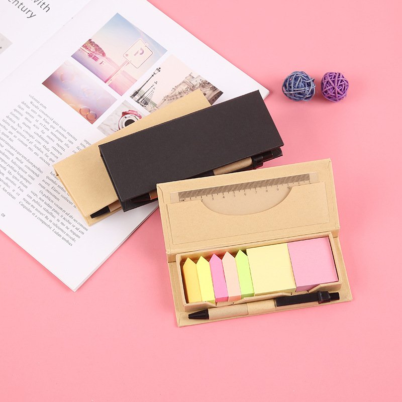 New product Custom logo Eco-friendly Sticky Notes Set and Organizer Colored Page Markers Index Tabs with A Ruler and Pen