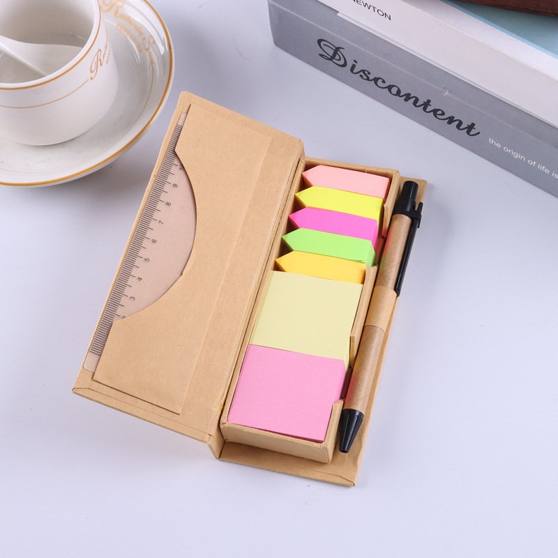 New product Custom logo Eco-friendly Sticky Notes Set and Organizer Colored Page Markers Index Tabs with A Ruler and Pen