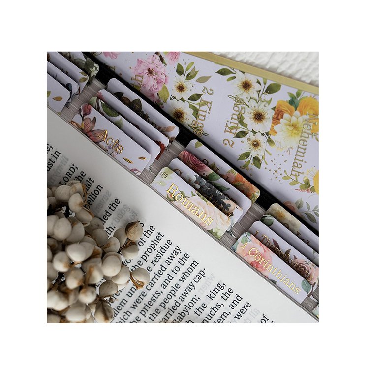 factory Custom Personalized Bible Index Tab Old and New Testament flower shape Bible Tabs Laminated self-Adhesive Bible Tabs set