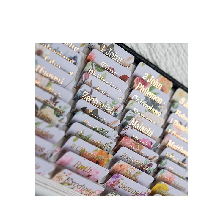 factory Custom Personalized Bible Index Tab Old and New Testament flower shape Bible Tabs Laminated self-Adhesive Bible Tabs set