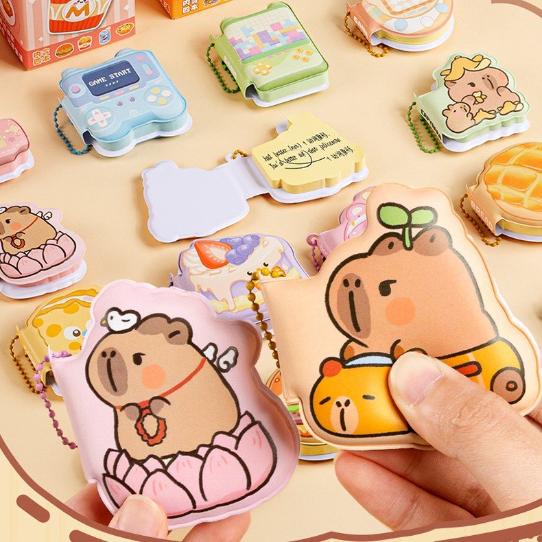 School kids mini creative cartoon kawaii capybara sticky notes with ring