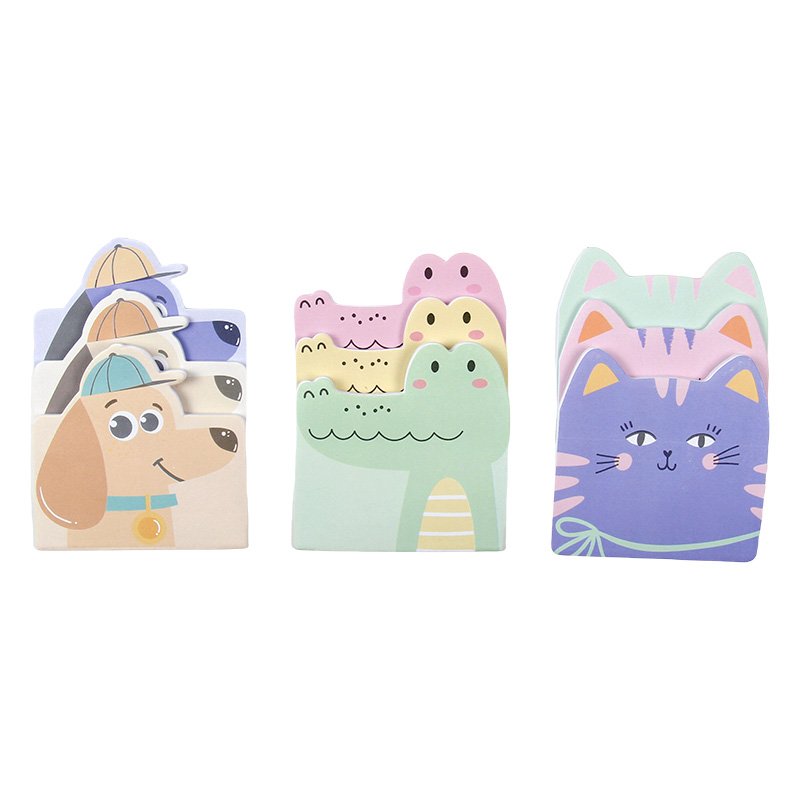 Cute Animal Sticky Notes Set for Kids and Students with Cat, Dog, and Crocodile Designs Perfect for School, Home, or Office