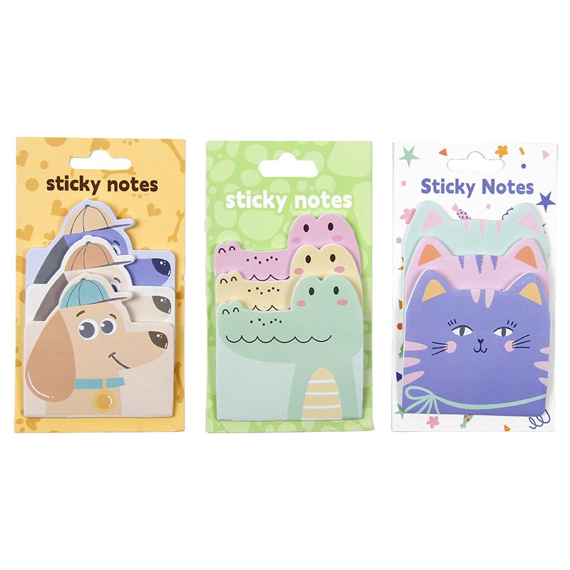 Cute Animal Sticky Notes Set for Kids and Students with Cat, Dog, and Crocodile Designs Perfect for School, Home, or Office