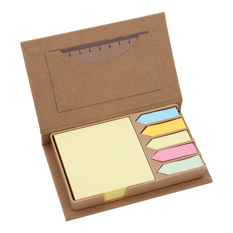 Customized Kraft Memo Pad Set Folding cheap custom Sticky Notepad set with ruler in box For Office Use