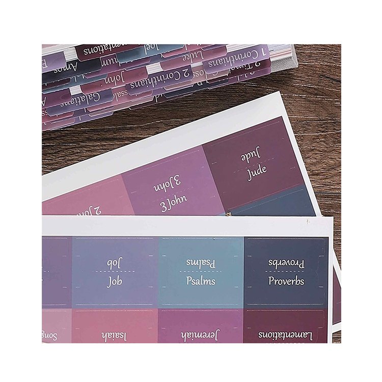 Free sample factory custom Stamping Laminated Stickers Bible Tabs Bible Page Tabs Bible Accessories For bible study reading