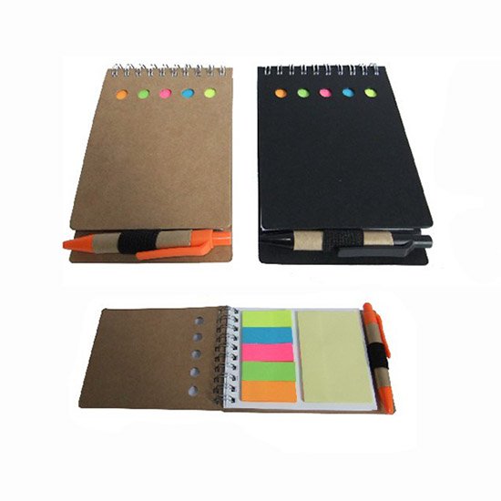 Promotional Eco Friendly Kraft Paper Notebook Custom Personalized mini Notepads with Sticky notes and Pen