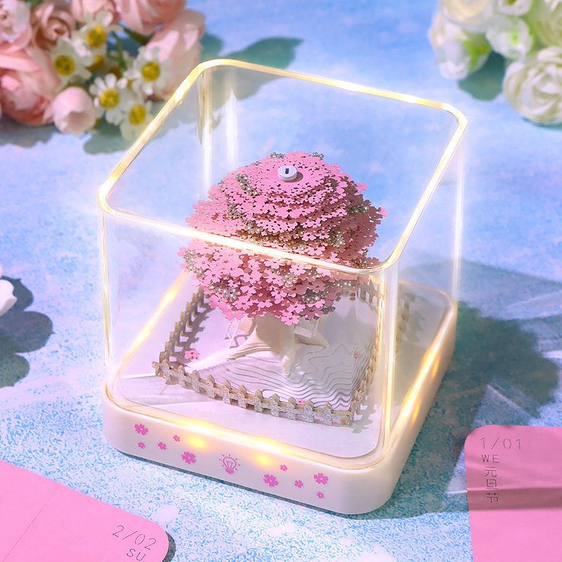 3D Panoramic Sakura Tree Memo Pad Novelty Gifts 2025 Paper Art Decoration 3D Post Notes It Calendar With Lighting Base