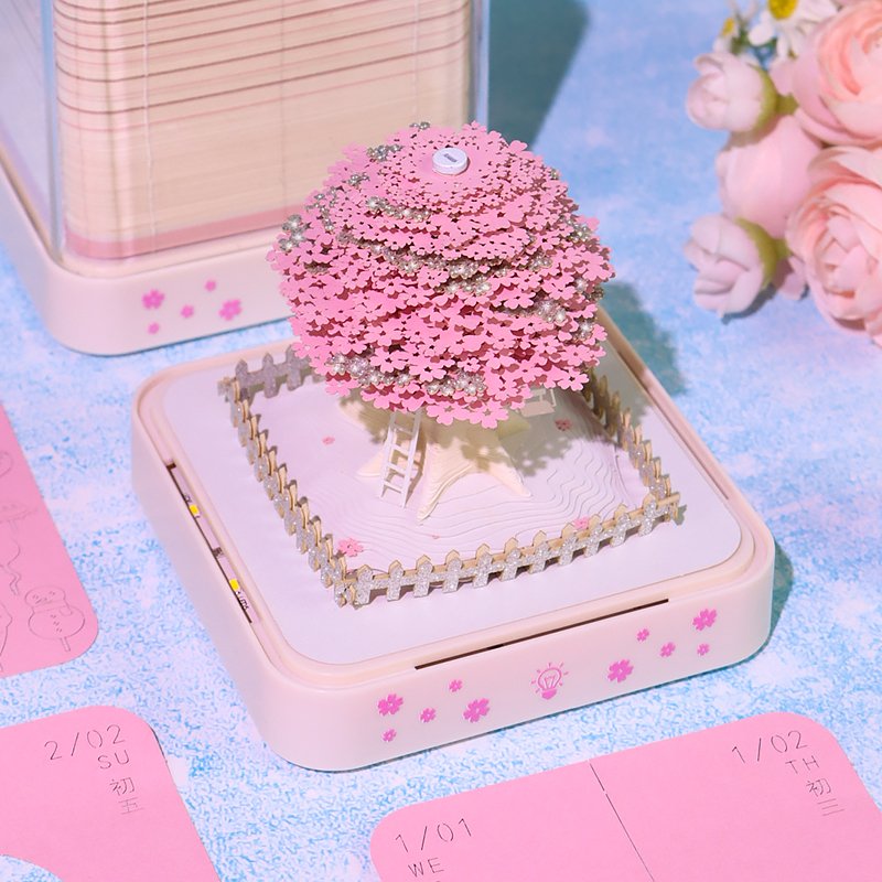 3D Panoramic Sakura Tree Memo Pad Novelty Gifts 2025 Paper Art Decoration 3D Post Notes It Calendar With Lighting Base