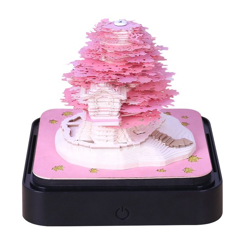 3D Calendar Dropshipping Available Custom Memo Note Pad Pink Tree House Sakura Tree Design Calendar 3D Sticky Notes 3D Calendar